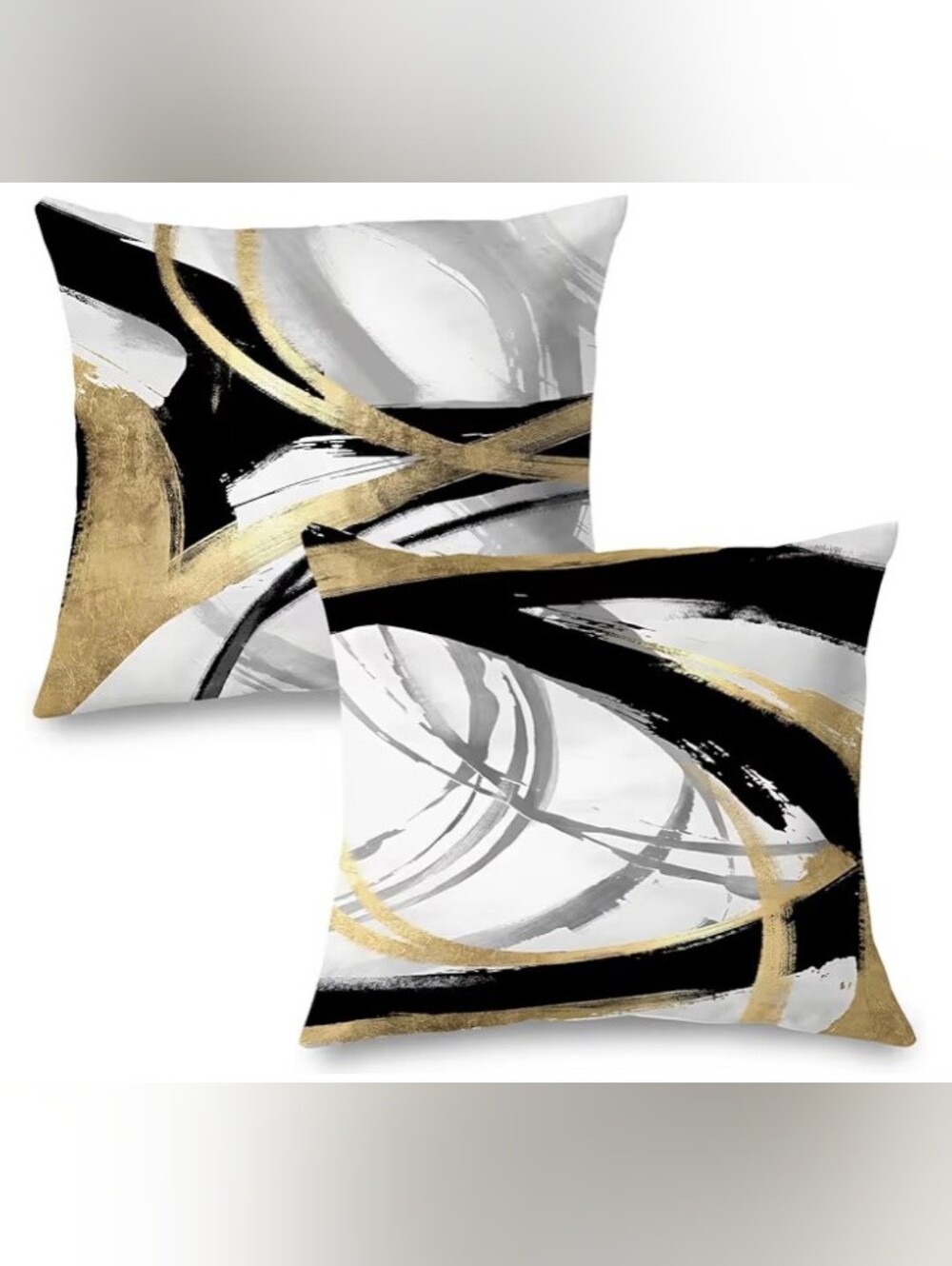 Abstract Black, Gold & Gray Decorative Pillow Covers  16 X 16  Set of 2 NWOT